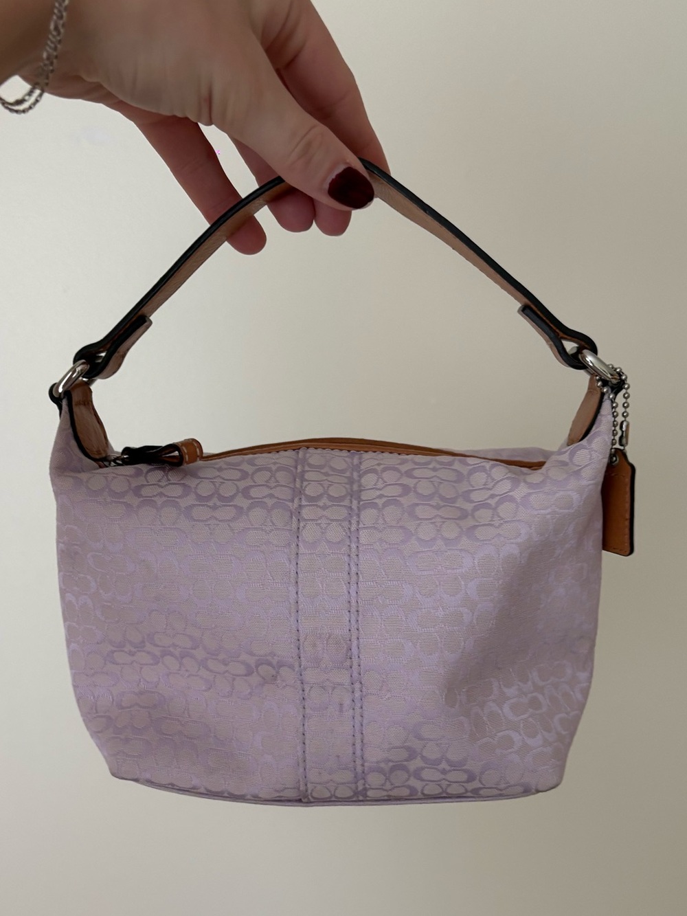 Coach Lilac Signature Mini Hobo Bag with Tan Leather Trim